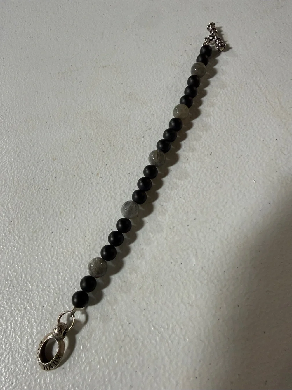 King Baby Beaded Bracelet with Silver Toggle Charm - Black & Gray